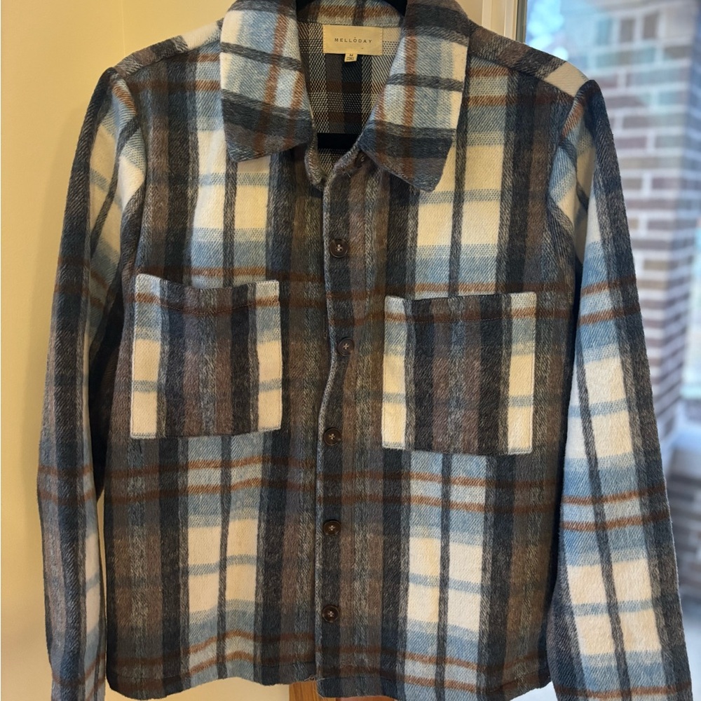 Blue and Brown Plaid Button-Up Jacket